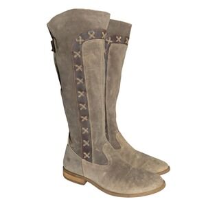 Born Albi Tall Boots Womens Size 8.5 Gray Suede High Side Zip Leather Stitching